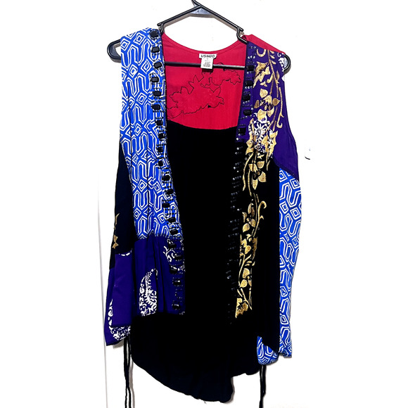 Usindo Vest sz S Beaded Embroidered Flowers Patchwork colorful Boho Art to wear - Picture 2 of 10